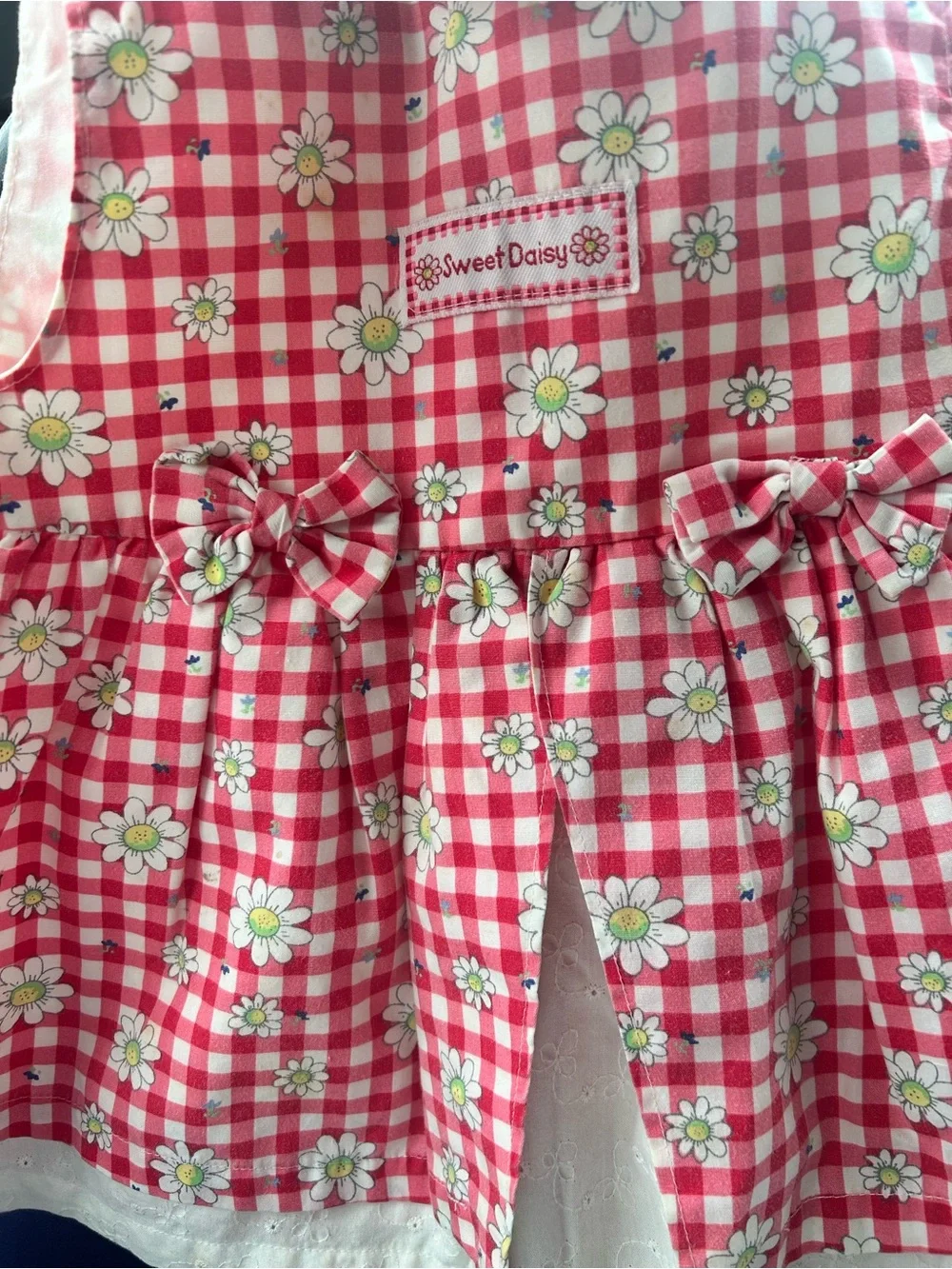okie dokie Pink Gingham Daisy Print Dress with Bows